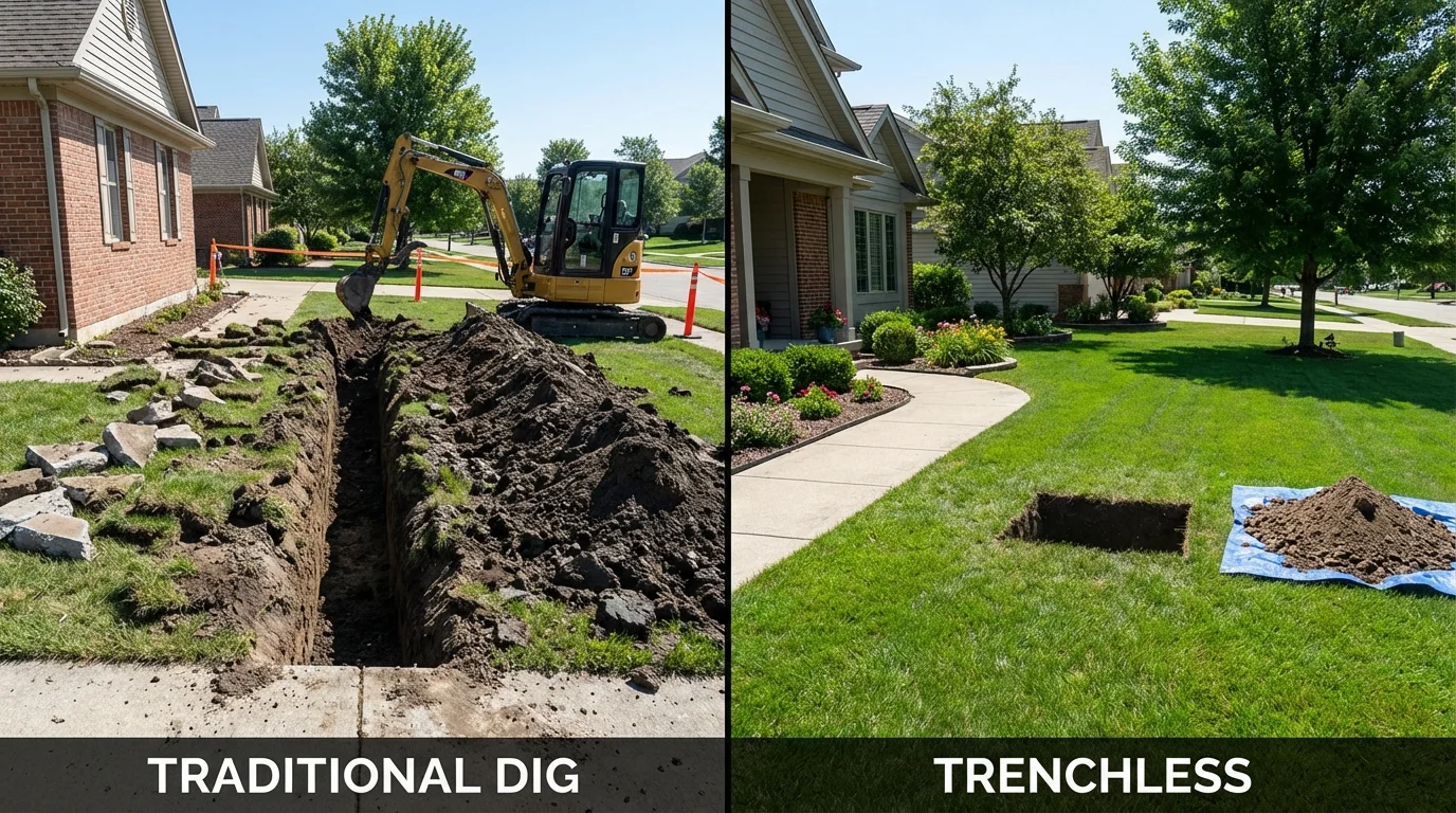 Trenchless sewer repair with minimal yard damage versus traditional excavation in Auburndale, FL